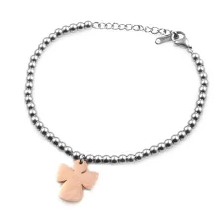 bracciale donna con angioletto catena a palline bcc0029