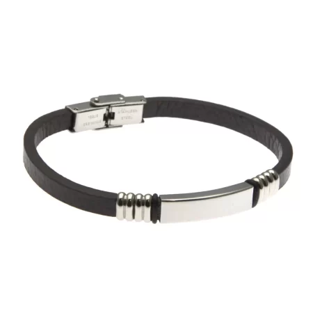 bracciale uomo pelle con piastra acciaio bcc0146