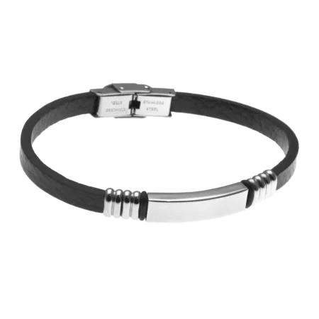 bracciale scritta personalizzata pelle nera con piastra in acciaio bcc0148