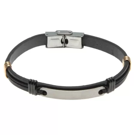 braccialetto con incisione pelle uomo piastra acciaio bcc0154