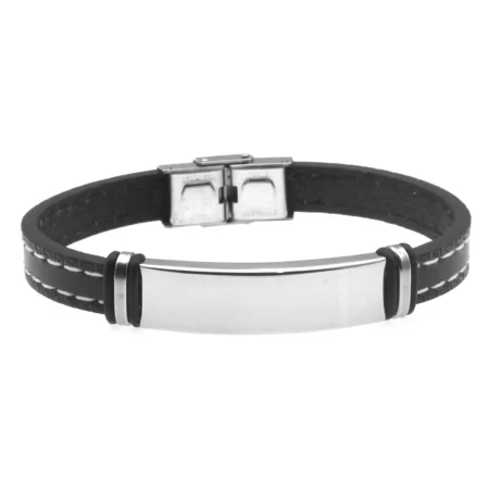 bracciale con incisione uomo pelle trapuntata e acciaio bcc0160