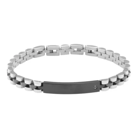bracciale uomo da incidere acciaio piastra nera e strass bcc0205