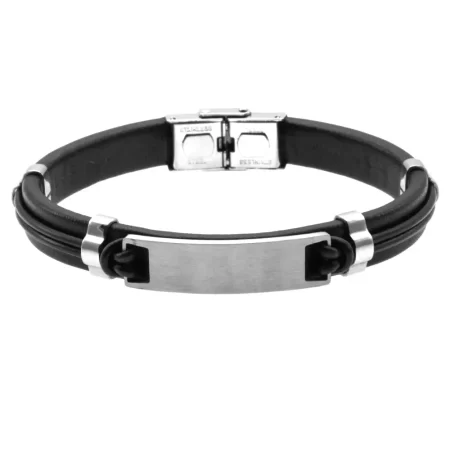 bracciale uomo con incisione personalizzata pelle piastra acciaio bcc0431