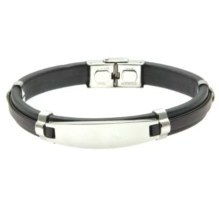bracciale uomo incisione personalizzata pelle piastra acciaio bcc0432
