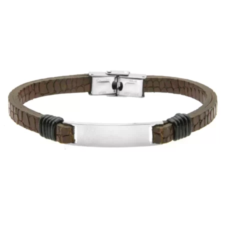 braccialetto personalizzato uomo pelle marrone piastra acciaio bcc0433