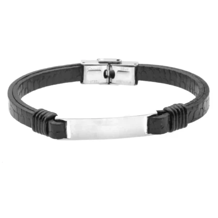 bracciale personalizzato uomo pelle nera piastra acciaio bcc0434