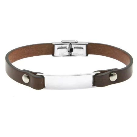 braccialetto personalizzato uomo pelle marrone piastra in acciaio bcc0439