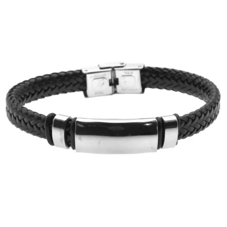bracciale uomo con incisione pelle intrecciata nera piastra acciaio bcc0447