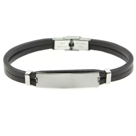 bracciale con incisione personalizzata pelle marrone e acciaio bcc0449