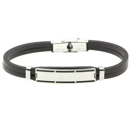 bracciale uomo incisione pelle marrone piastra in acciaio bcc0457