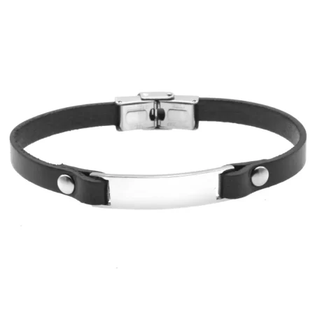 bracciale personalizzato uomo pelle piastra in acciaio bcc0460