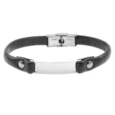 bracciale uomo personalizzato pelle piastra in acciaio bcc0465