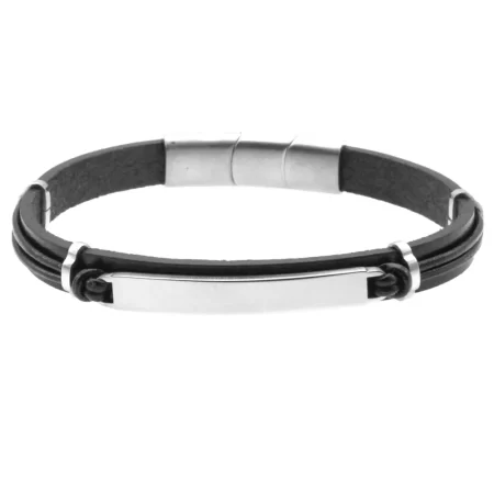 bracciale con incisione uomo pelle piastra acciaio bcc0470
