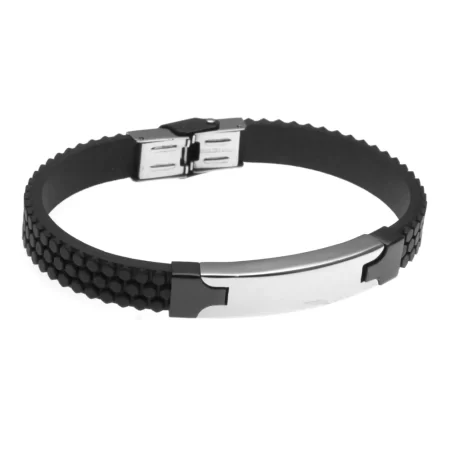 Bracciale con incisione uomo in caucciù piastra in acciaio bcc0503