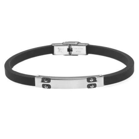 bracciale uomo incisione piastra acciaio cinturino in caucciù bcc0507