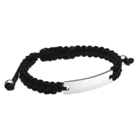braccialetto con incisione piastra acciaio e cordoncino nero bcc0514