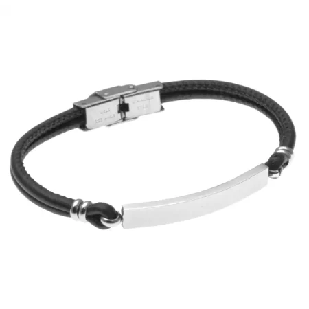 braccialetto con incisione uomo pelle piastra acciaio bcc0597