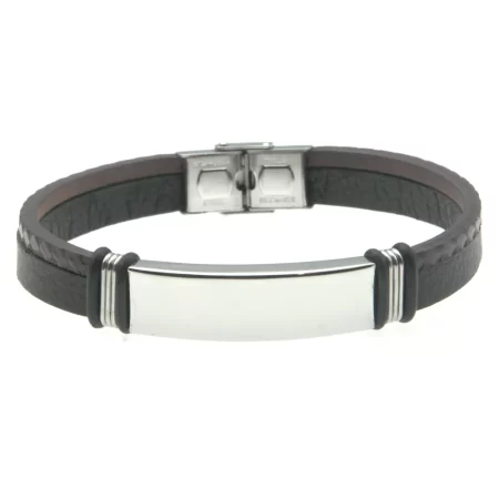 bracciale personalizzabile uomo in pelle con piastra acciaio bcc0767
