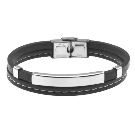 bracciale uomo con incisione pelle trapuntata e acciaio bcc0884