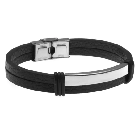 bracciale uomo incisione pelle piastra in acciaio e oring bcc0886