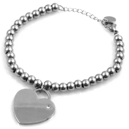 bracciale da incidere donna in acciaio con cuore e strass bcc1686