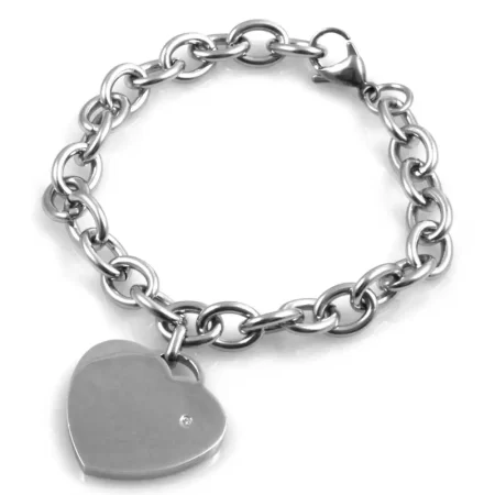 bracciale con incisione personalizzata donna cuore acciaio strass bcc1688