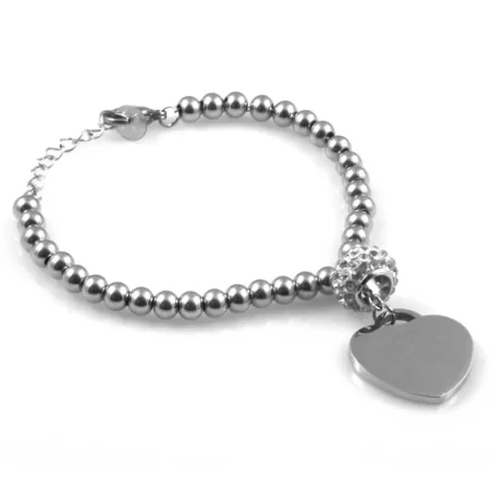 bracciale con frase personalizzata donna cuore acciaio strass bcc1843