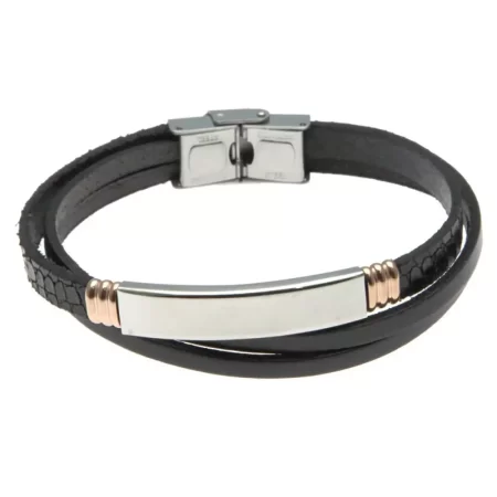 bracciale uomo da incidere pelle multifilo e piastra acciaio bcc1845