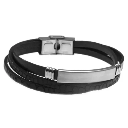 bracciale scritta personalizzata pelle multifilo uomo piastra acciaio bcc2056