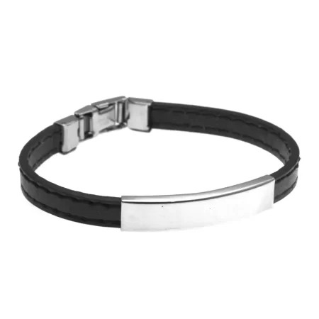 bracciale con incisione pelle uomo con piastra in acciaio bcc2058