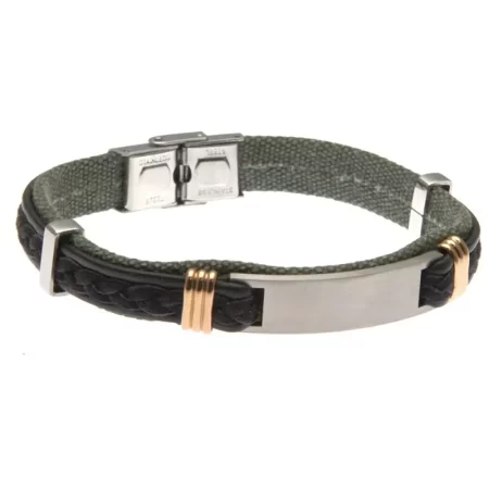 bracciale scritta personalizzata uomo pelle tela piastra acciaio bcc2073