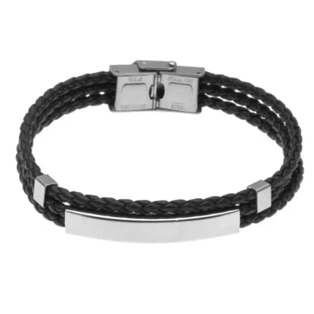 bracciale uomo personalizzato pelle multifilo piastra acciaio bcc2078
