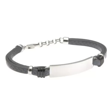bracciale uomo incisione pelle blu piastra acciaio bcc2083