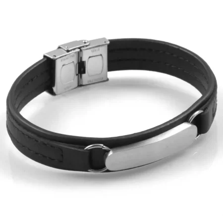 bracciale uomo incisione personalizzata pelle e piastra acciaio bcc2085