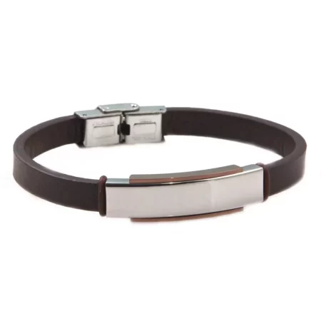braccialetto personalizzato uomo pelle con piastra in acciaio bcc2089