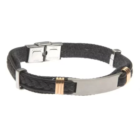 bracciale personalizzabile uomo pelle tela piastra acciaio bcc2091