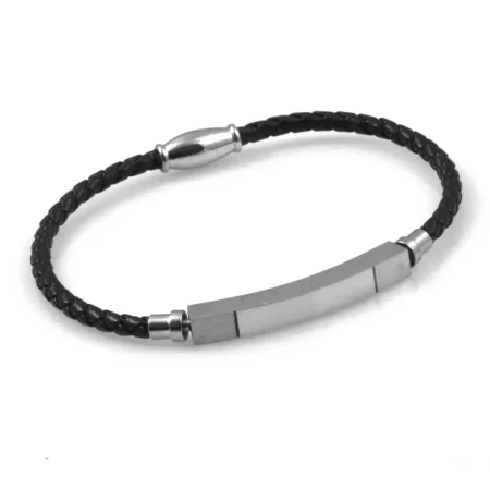 bracciale con incisione uomo pelle tubolare piastra acciaio bcc2139