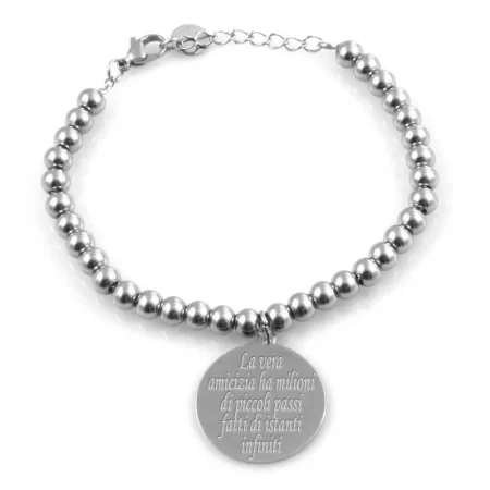 bracciale donna amicizia con frase in acciaio catena a palline bcc2155