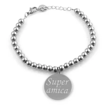 bracciale migliori amiche con frase in acciaio catena a palline bcc2156
