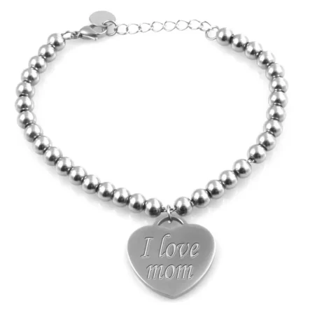 bracciale mamma a cuore con frase in acciaio catena a palline bcc2199