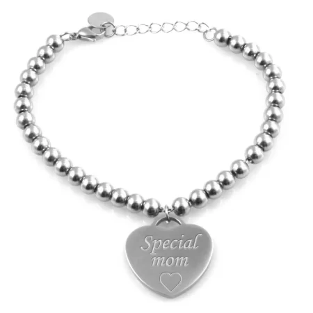 bracciale festa della mamma a cuore con frase catena a palline bcc2200