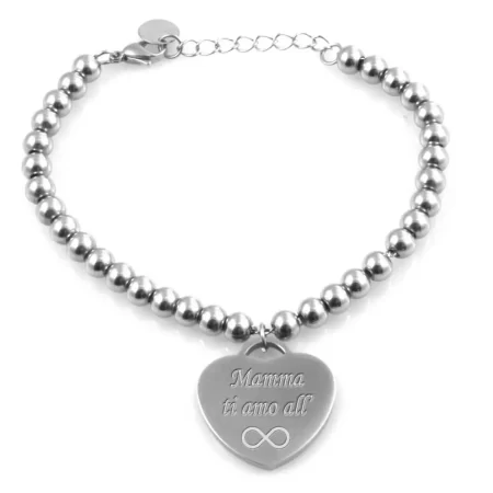 bracciale per mamma a cuore con frase catena a palline acciaio bcc2202