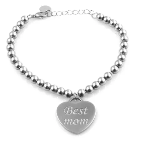 bracciale mamma figlia a cuore con frase catena a palline acciaio bcc2203