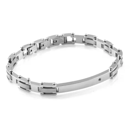 bracciale con incisione uomo piastra acciaio e strass bcc2241