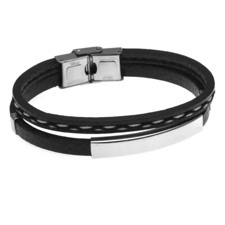 bracciale personalizzato uomo pelle trapuntata e acciaio bcc2295