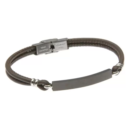bracciale uomo con incisione pelle tubolare piastra acciaio bcc2300
