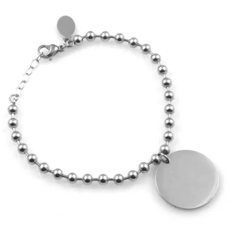 bracciale donna con incisione ciondolo tondo catena a palline bcc2313