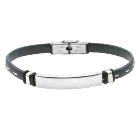 braccialetto con incisione uomo pelle blu piastra acciaio bcc2325