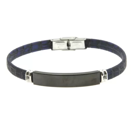 bracciale uomo incisione personalizzata pelle blu e acciaio bcc2332