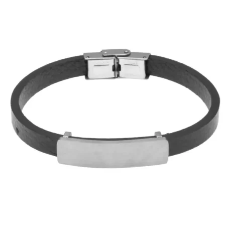 bracciale con scritta personalizzata uomo pelle piastra acciaio bcc2339